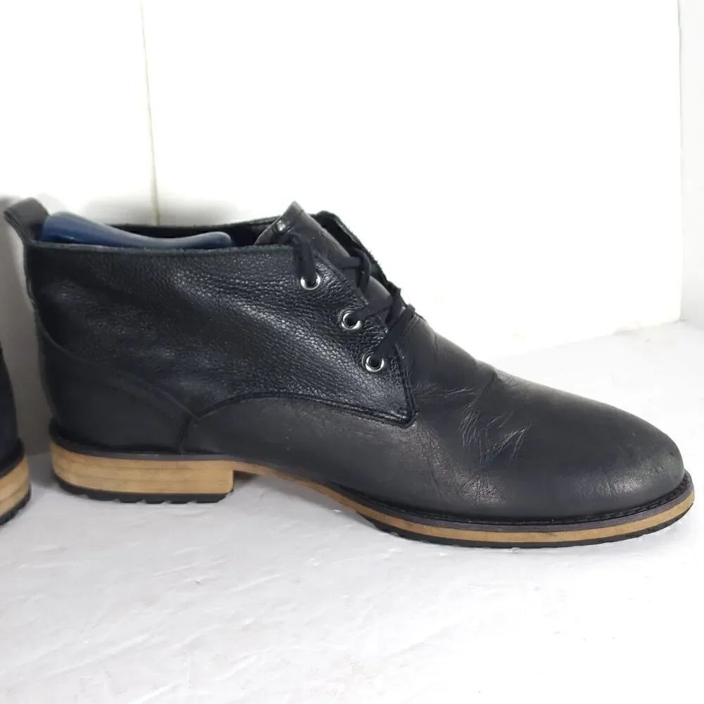 Andrew Marc Men's Nykanel US 11 Black Leather Lace-Up Ankle Chukka Boots - Picture 7 of 14